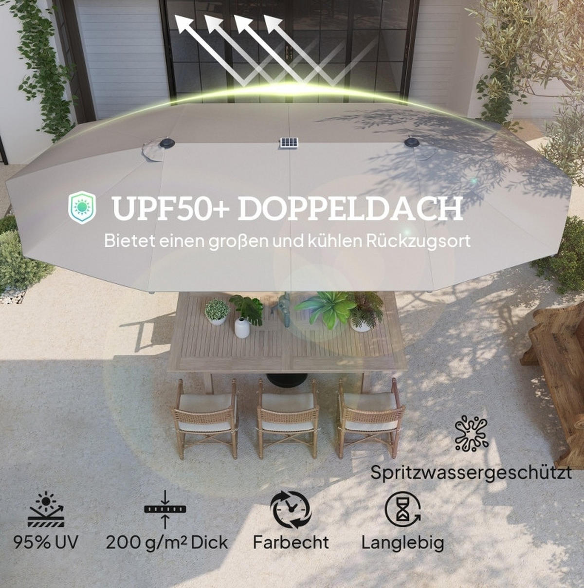 SONNENSCHIRM rechteckig 198/130 cm in Grau mit Neigefunktion - Grau, Metall (130/198cm) - BEAOK