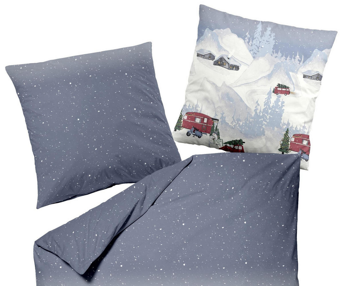 BETTWÄSCHE Biber 135x200 Winterlandschaft Muster Warmer Flanell Winter Bettbezug Kuschelig - Blau, Naturmaterialien/Textil (135/200cm) - Carpe Sonno