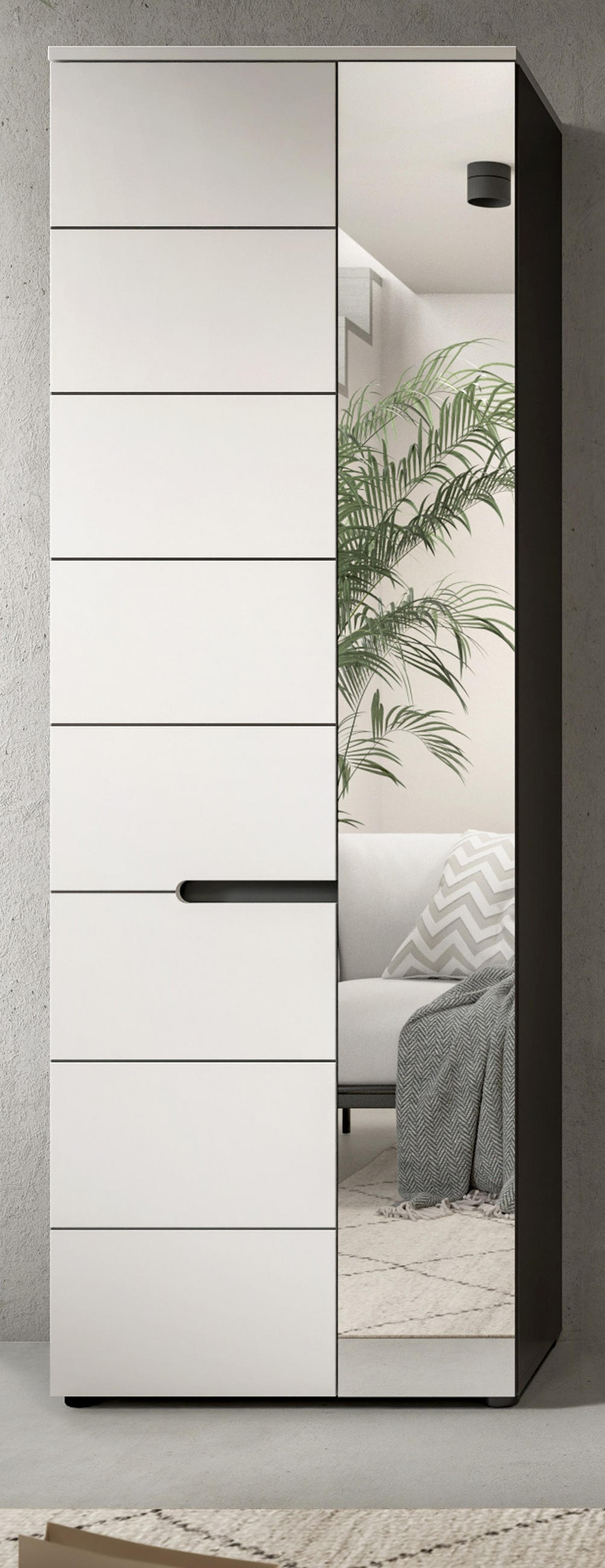 GARDEROBENSCHRANK weiß, grau 65 x 190 cm, Schuhschrank mit variabler Inneneinteilung, Soft-Close, Cooper - Schwarz/Weiß, Glas/Holzwerkstoff (65/190/37cm) - Inn.Furn