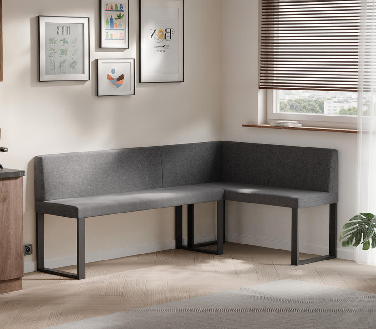 ECKBANK rechts SANA U Webstoff glatt, 142/196 cm Dunkelgrau - Dunkelgrau, Textil/Metall (142/196cm) - Idohome