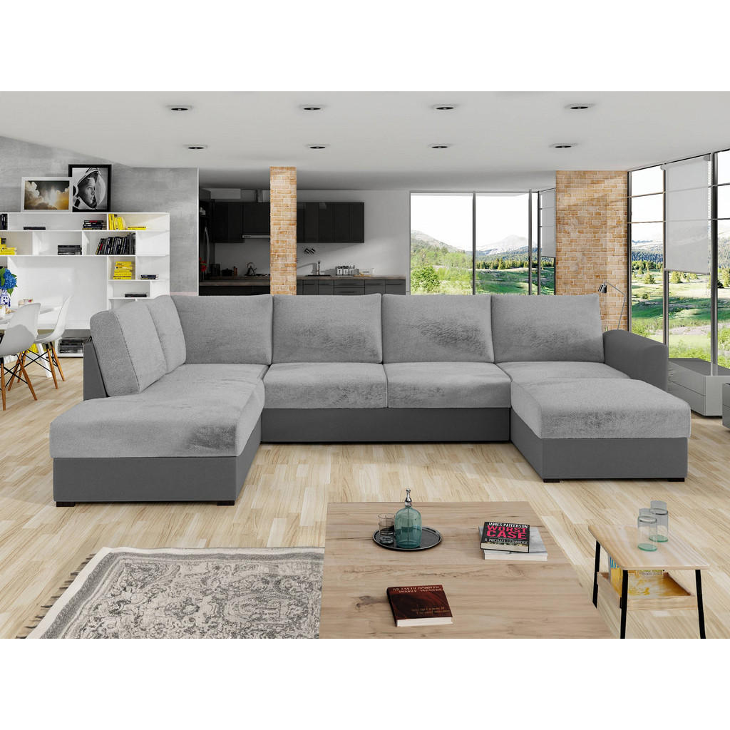 Thumbnail - Mirjan24 Wohnlandschaft, Hellgrau, Textil, 7-Sitzer, U-Form,Rechteckig, 305x85x188 cm, Wohnzimmer, Sofas & Couches, Wohn...