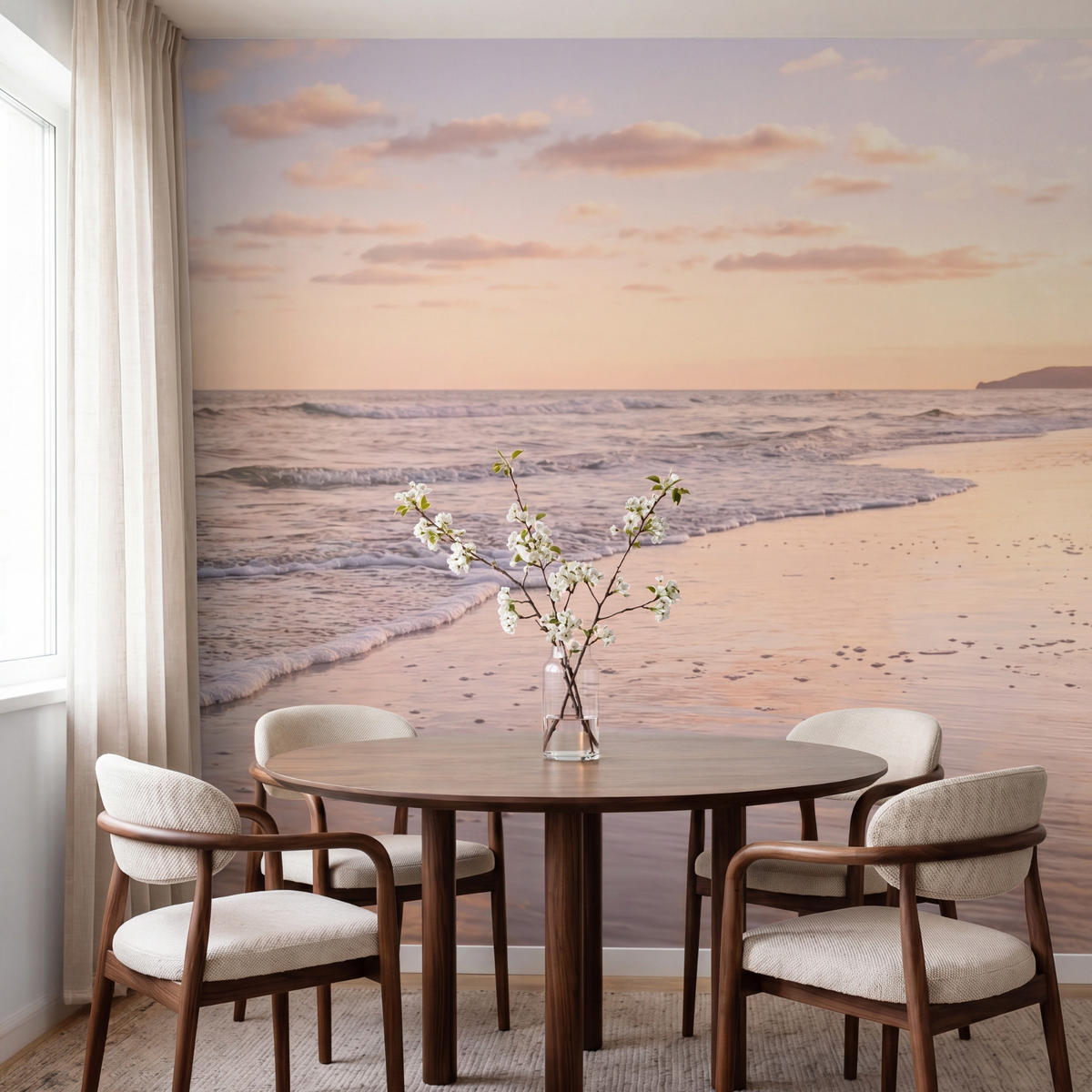 TAPETE - Strand - Brandung - Wolken - 200x200 cm - Hellrosa, Papier (200/200cm) - OnlyWow