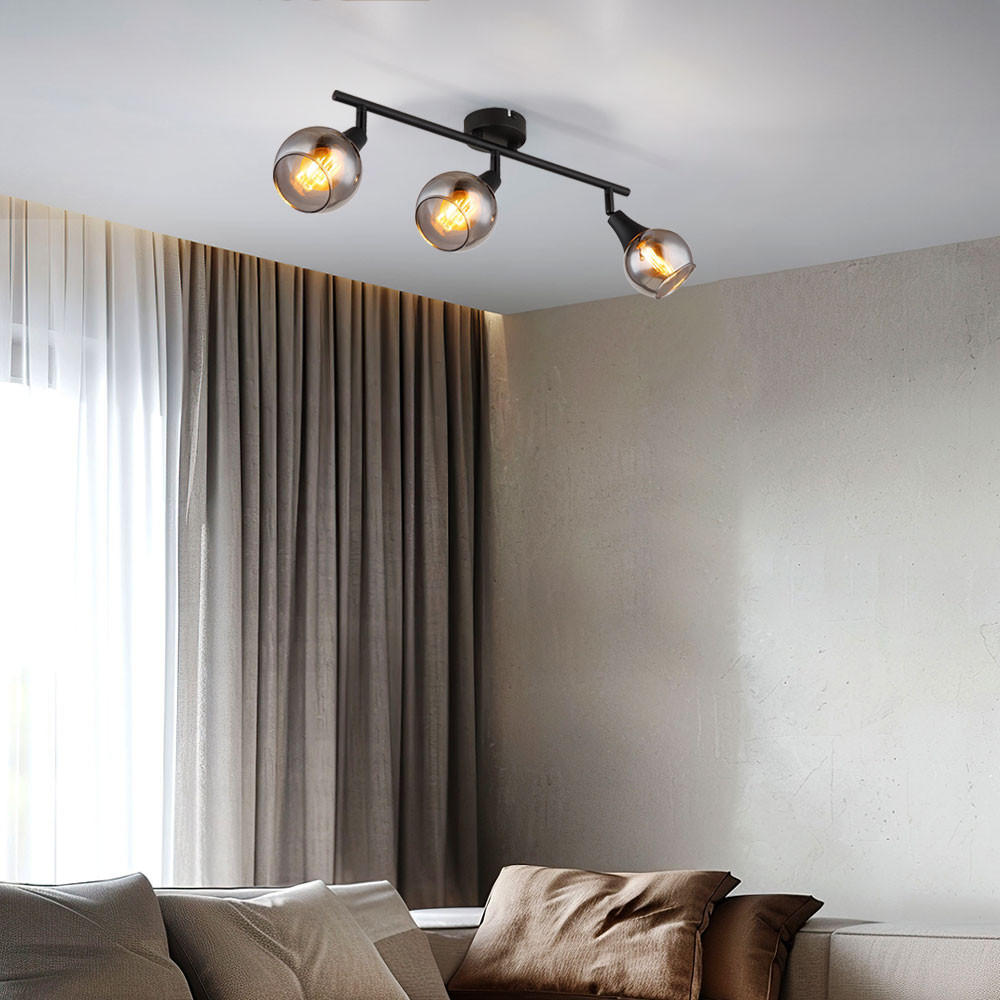 Thumbnail - Globo Lighting Deckenleuchte, Schwarz, Glas, 9x16.6x45 cm, Lampen & Leuchten, Innenbeleuchtung, Deckenleuchten