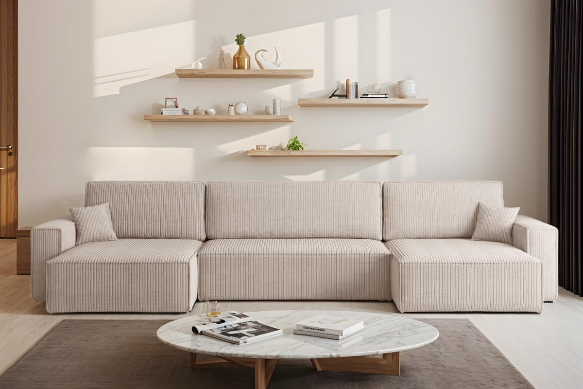 ECKSOFA Mit Schlaffunktion Und Bettkasten BEST U XL Stoff Poso Beige - Beige, Holz (142/372cm) - Kaiser Möbel