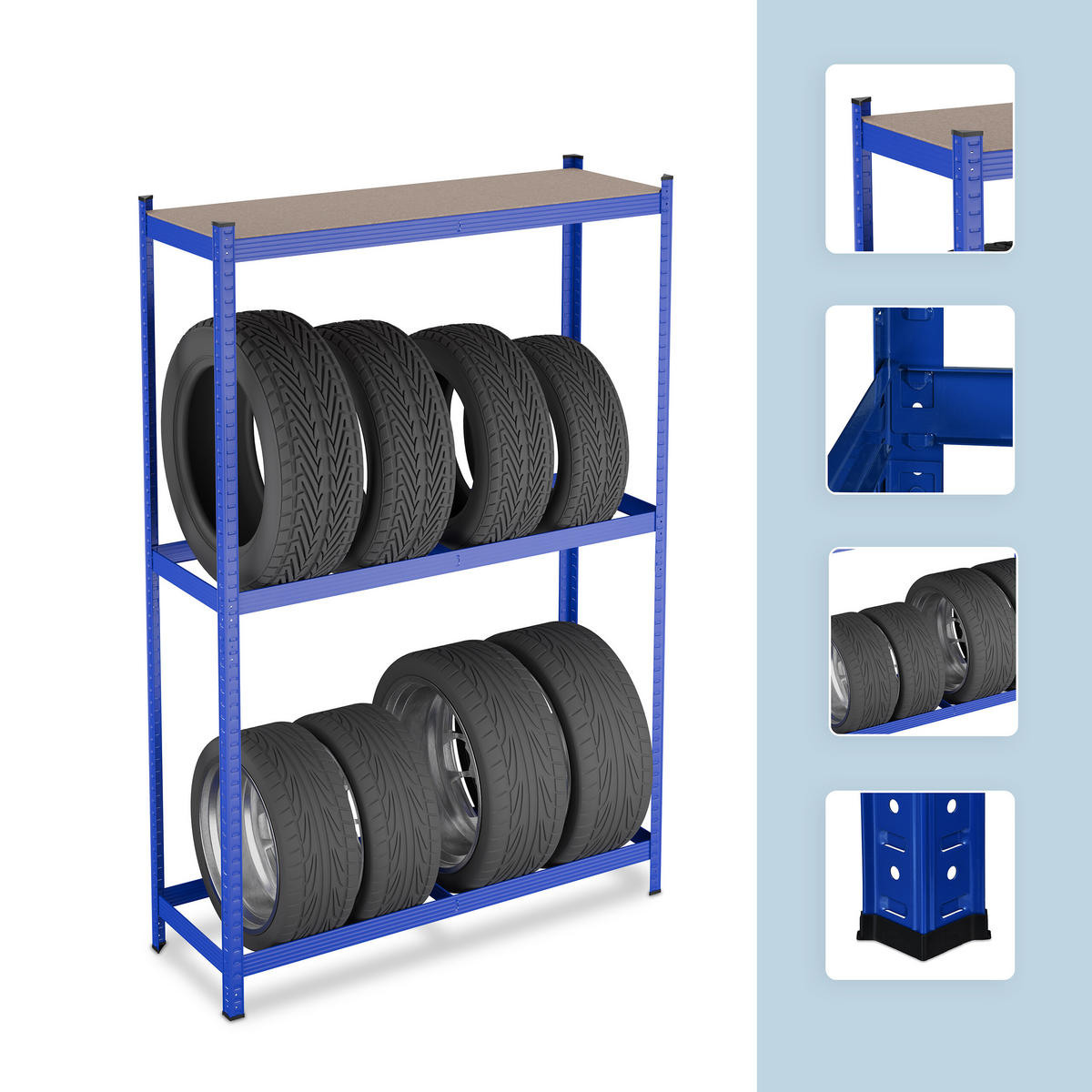 REIFENREGAL - Blau, Holzwerkstoff/Kunststoff (120/180/40cm) - Relaxdays