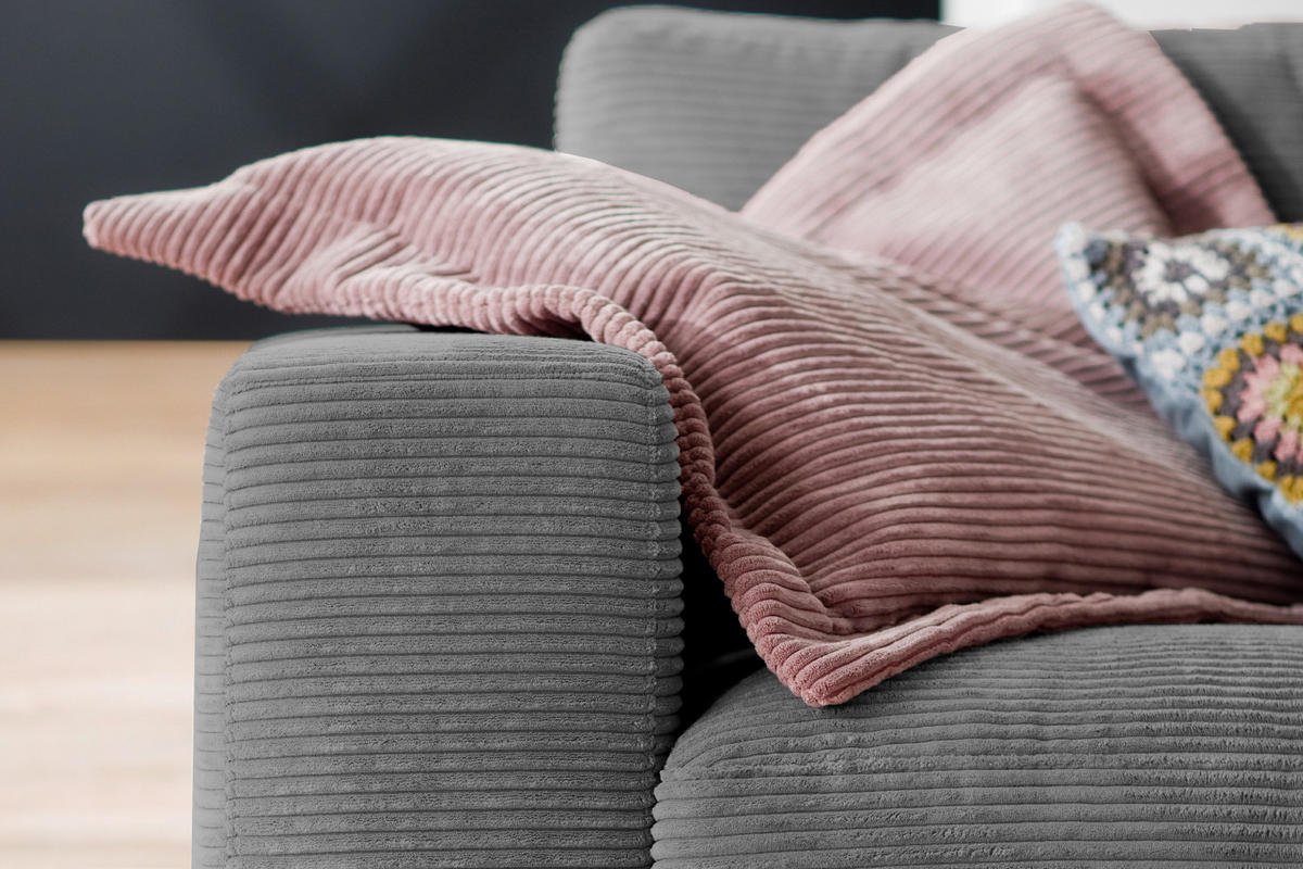 SOFA 3-SITZER MADELINE Grau Cord - Schwarz/Grau, Textil (290/85/127cm) - KAWOLA