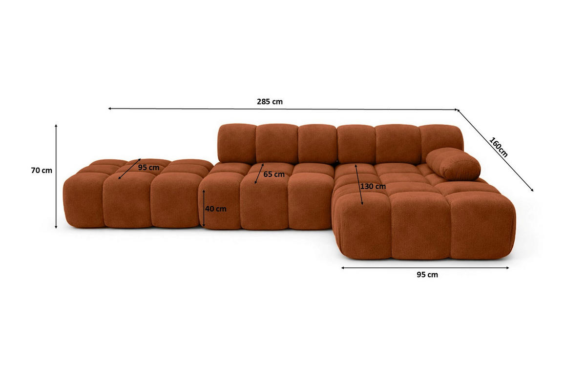 ECKSOFA L-Form Modular Mit Hocker, Veloursstoff Salvador, Braun, Rechts, Selia - Braun, Holz (285/160cm) - Kaiser Möbel