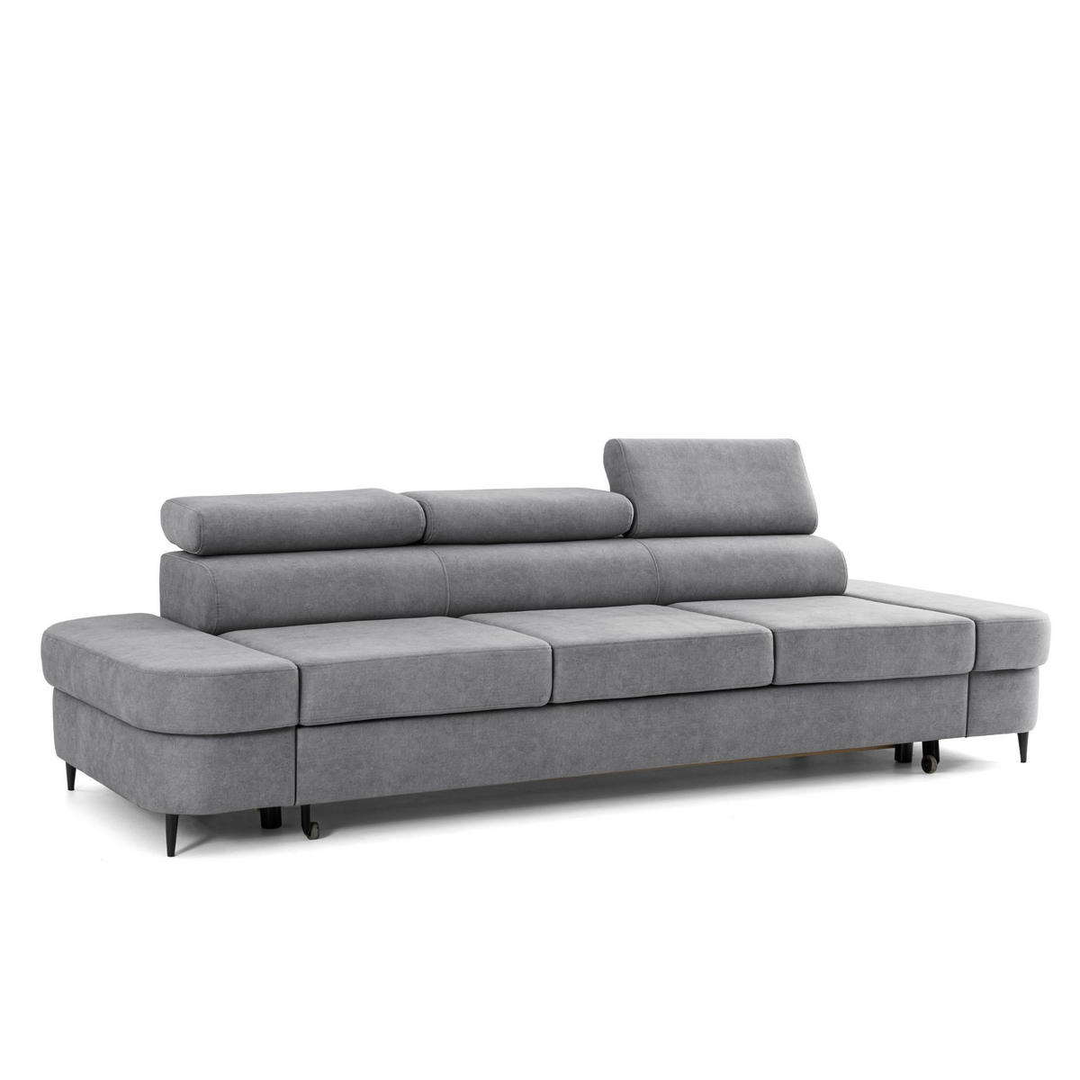 3-SITZER Sofa PRIAM mit Schlaffunktion 125x277 Velours Grau - Schwarz/Grau, Holz/Textil (278/95/102cm) - Muffo