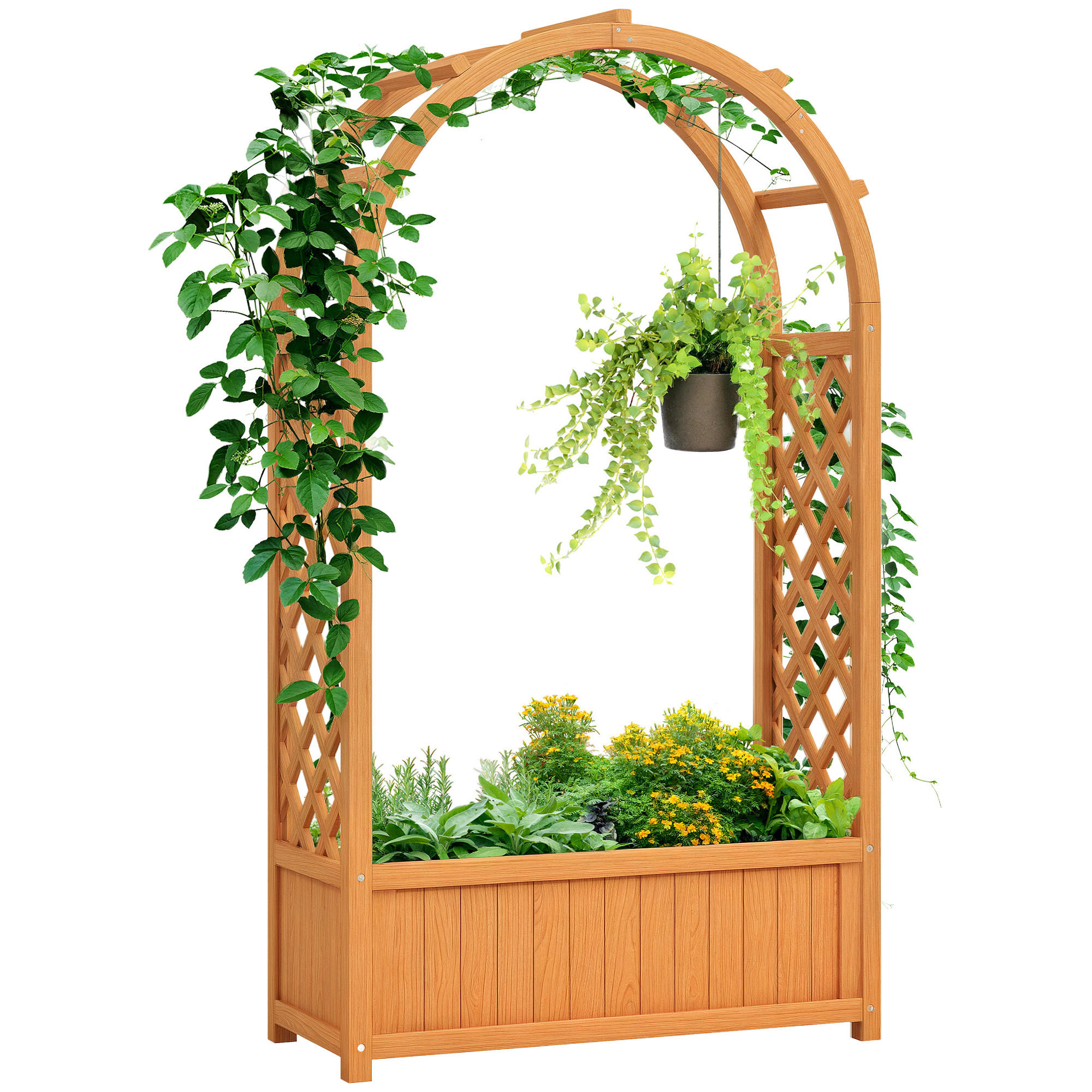 HOCHBEET DE-05380 Mit Rankgitter, Bogen, Vlies Hellbraun - Braun, Holz (83/145/36cm) - ComfortXL