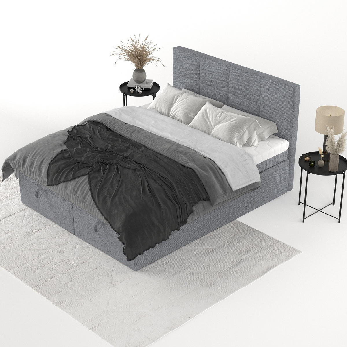 BOXBETT Tessa 180/200 cm Grau im Neve Stoff - Schwarz/Grau, Holz/Holzwerkstoff (180/200cm) - AltaBeds