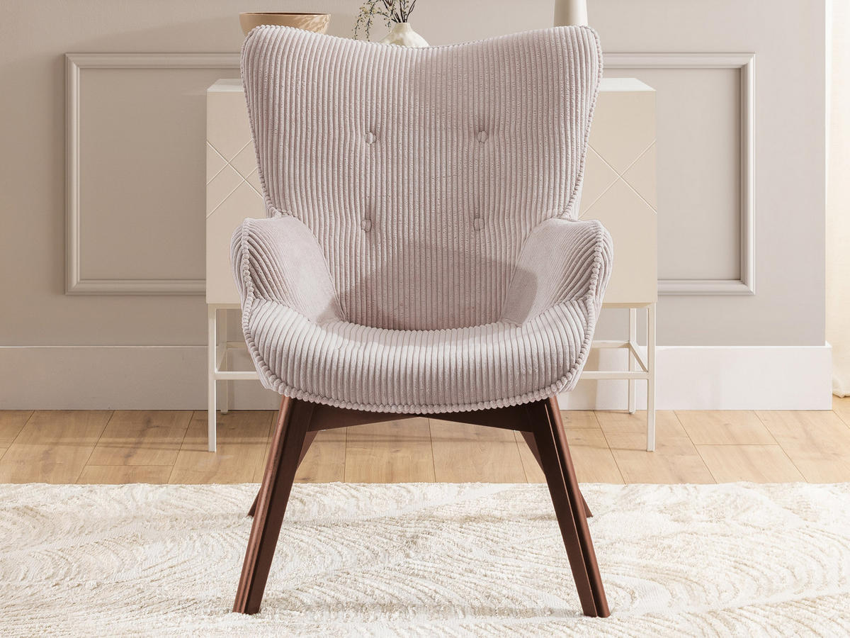 LOUNGESESSEL Lenari Puderrosa Cordstoff mit Füßen in Braun - Hellrosa/Braun, Holz/Textil (71/96/86cm) - S-Style Möbel