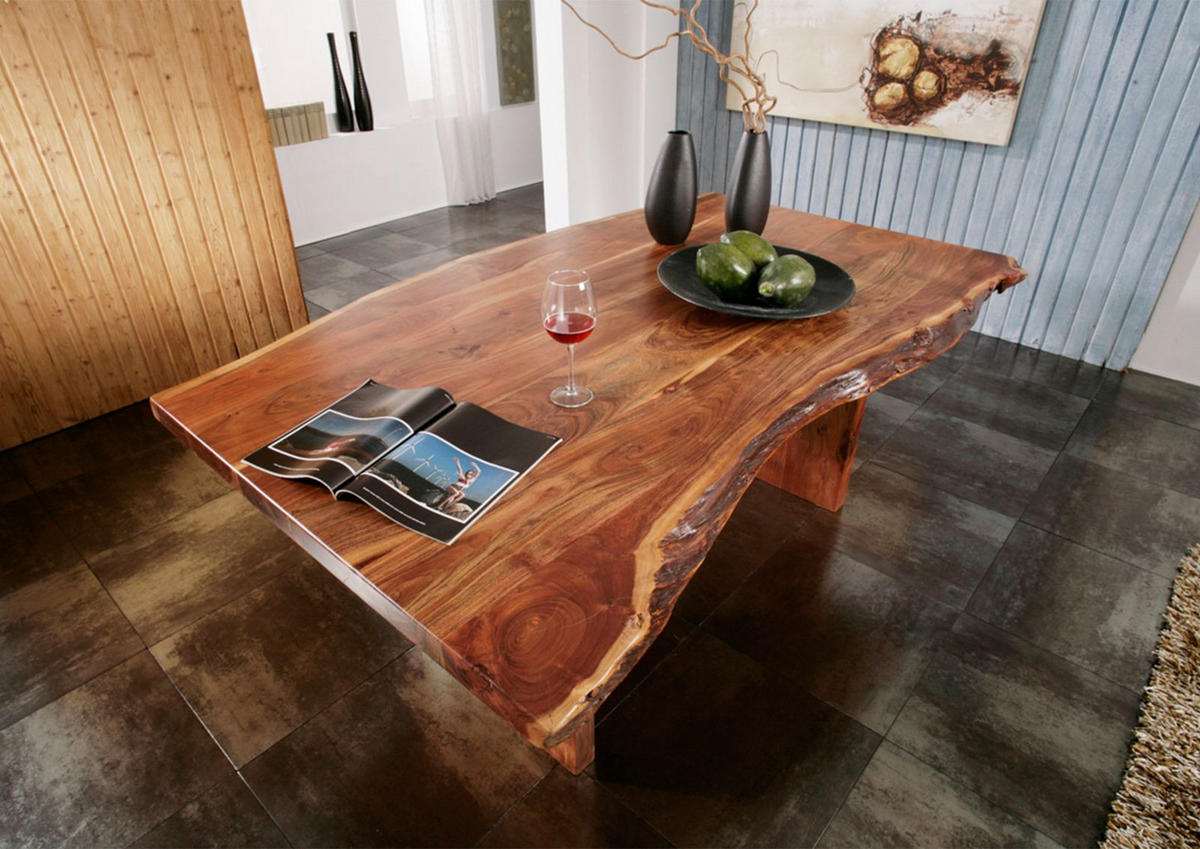 BAUMTISCH Akazie 150x100x78 walnuss lackiert FREEFORM #112 - Dunkelbraun, Holz (150/100/78cm) - Massivmoebel24