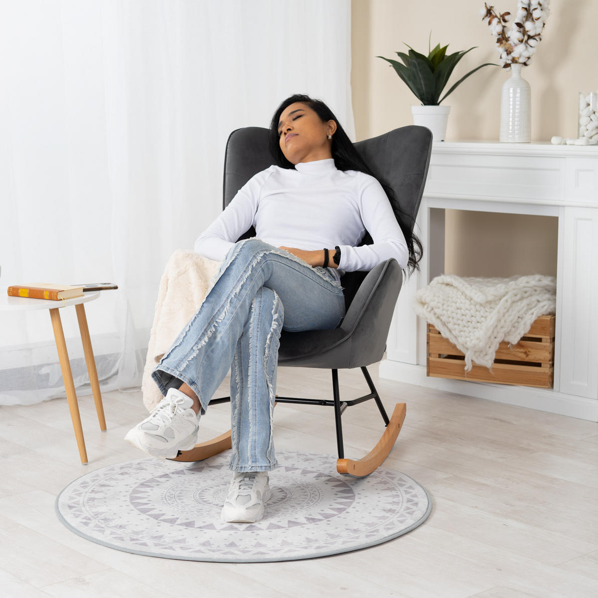 SCHAUKELSTUHL in Velvet Dunkelgrau - Grau, Metall (58/96/85cm) - Meubles Cosy