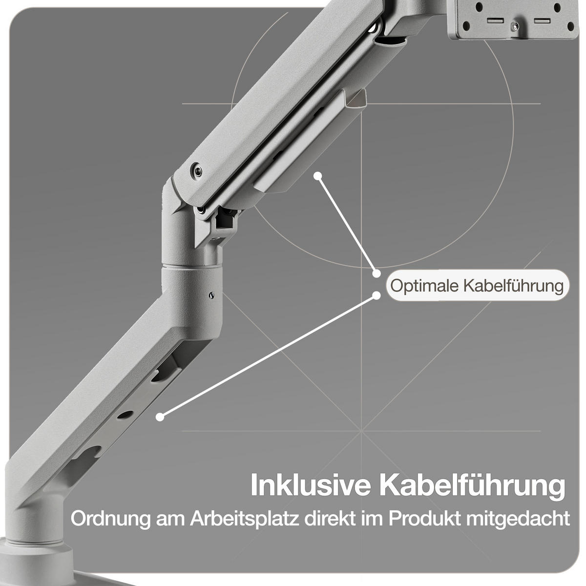 MONITORARM in weißaluminium mit Gasfeder für 17–49 Zoll Monitore bis 20kg / Weißaluminium - Silberfarben, Metall (22/43/13cm) - ASSMANN