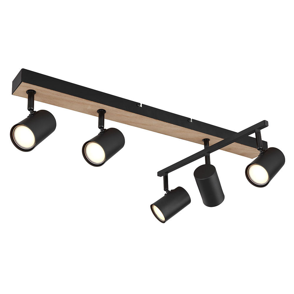 LED DECKENLEUCHTE Metall Schwarz Holzoptik 5-flammig - Schwarz, Metall (70/35/18cm) - Globo Lighting
