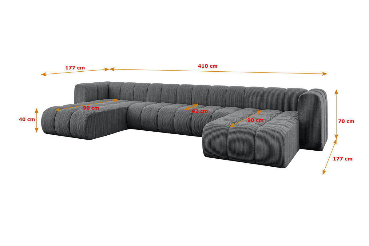 WOHNLANDSCHAFT modulares Sofa Joren-U2 - 410x177x70 cm Dunkelgrau - Dunkelgrau, Holzwerkstoff/Textil (410/70/177cm) - ALTDECOR