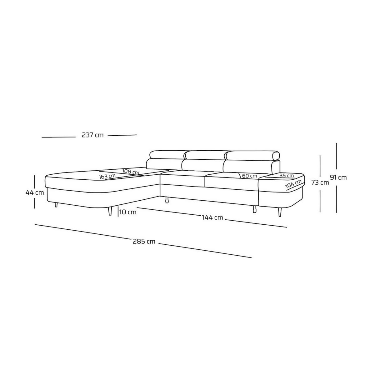 ECKSOFA JAZZ L Links mit Schlaffunktion 127x216 Velours Blau - Blau/Schwarz, Holz/Textil (285/237cm) - Muffo