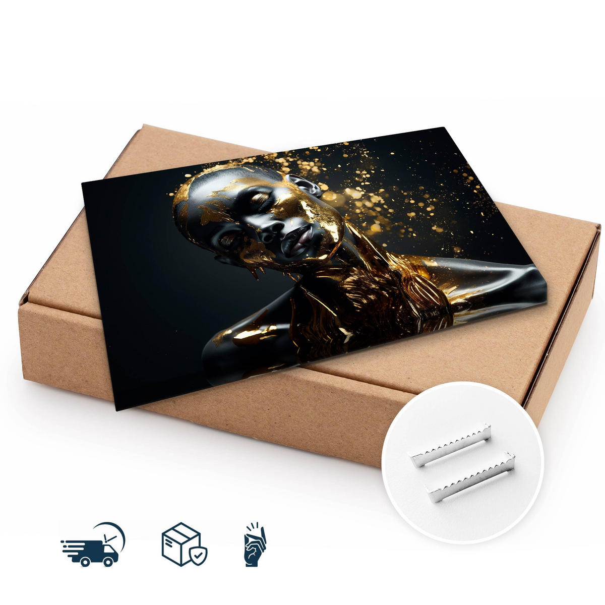 LEINWANDBILD für Wohnzimmer abstraktes Porträt Frau Glamour 100cm x 70cm - Beige/Schwarz, Textil (100/70cm) - Muralo