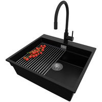 GRANITSPÜLE Oslo Max, 2-er set Schwarz 58/53 cm 1 Becken + Küchenarmatur 40/38 cm + Ablauf-Set + Aufrollbare Abtropffläche ab 60er Unterschrank - Chromfarben/Schwarz, Kunststoff (58/20/53cm) - Primagran