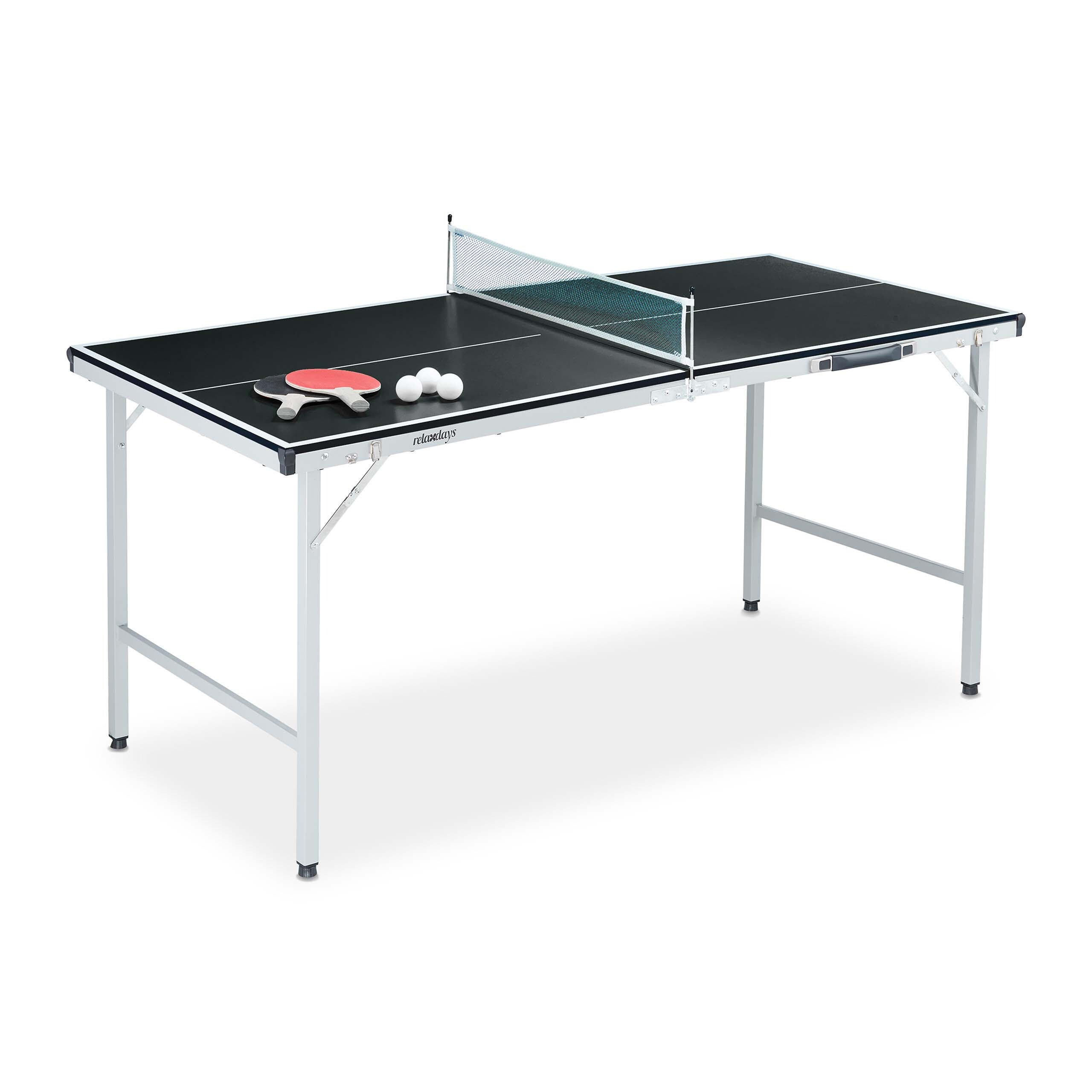BORDTENNISBORD svart silver hopfällbart med nät 2-racketar 3-bollar 150 cm - Multicolor, Träbaserade material/Metall (70/150cm) - Relaxdays