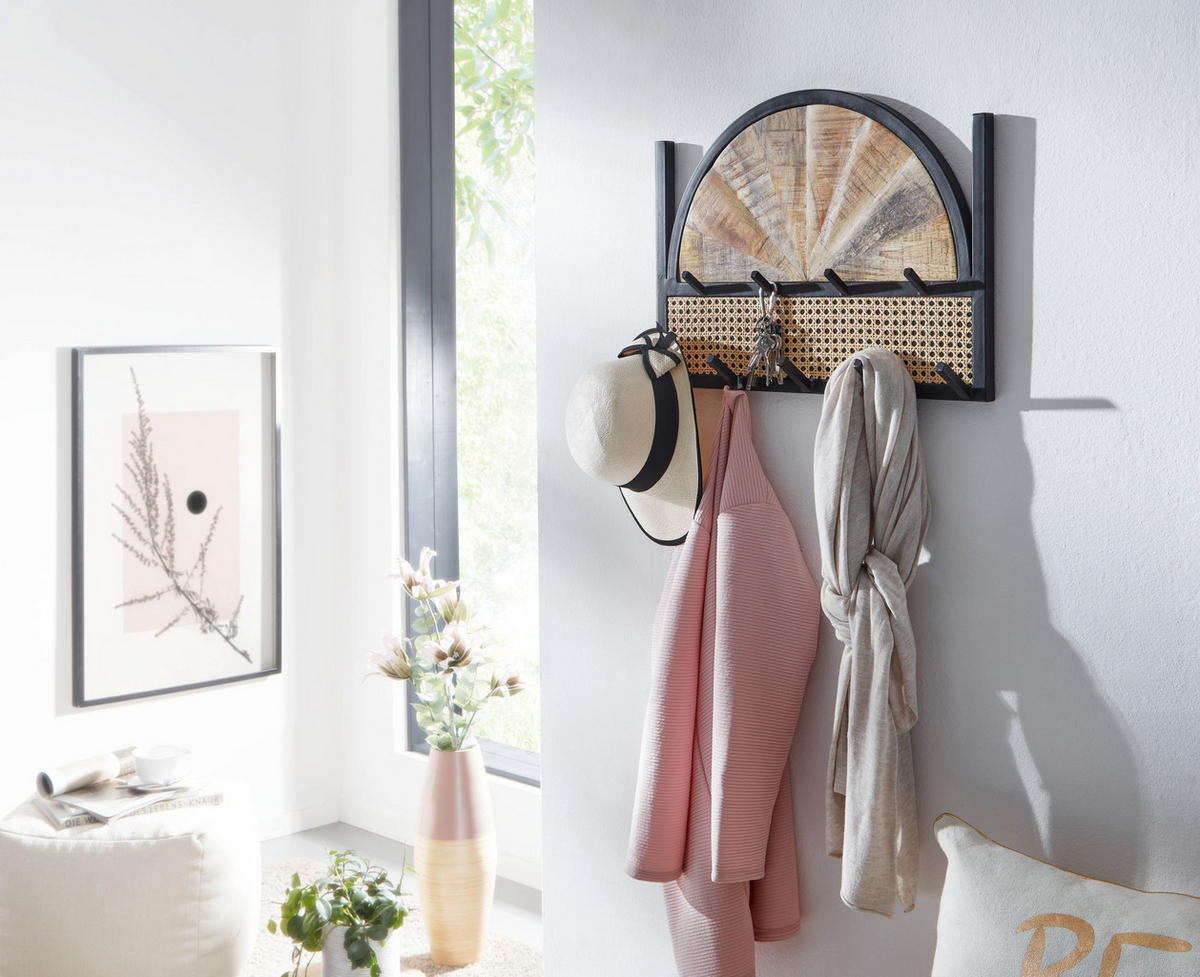 WANDGARDEROBE Mango Massivholz Rattan Metall Modern - Braun, Holz/Metall (53/40/8cm) - KADIMA DESIGN
