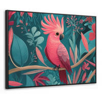 LEINWAND Bilder mit Rahmen - Kakadu - Tropische Blätter - Zweig - 100x70 - Petrol, Textil (100/70cm) - MuchoWow