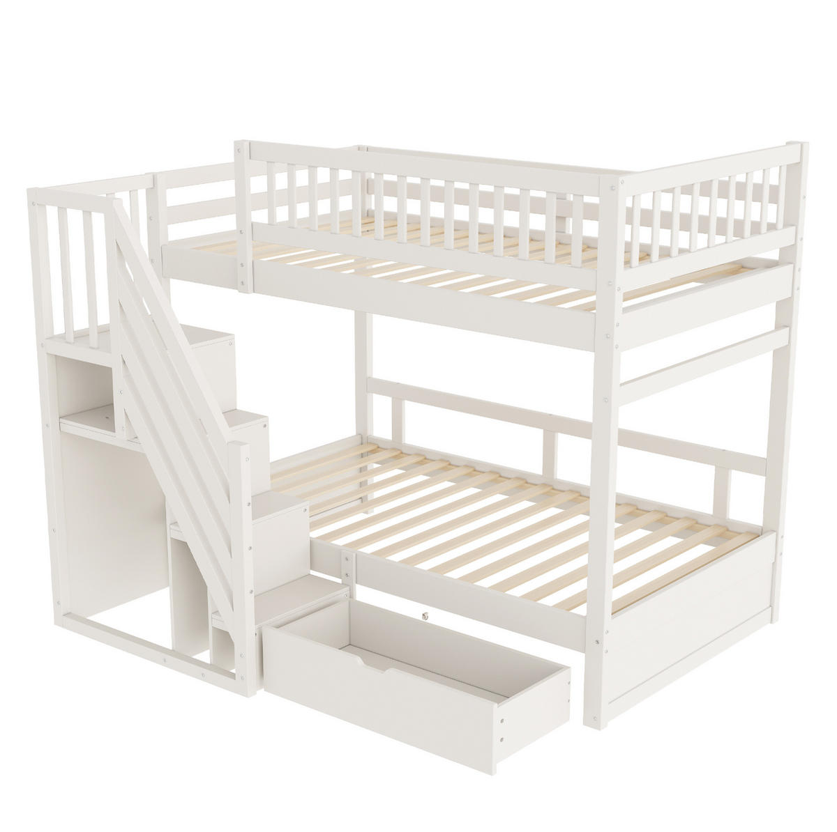 ETAGENBETT 90/200 cm Weiß aus Massivholz mit Stauraum und Lattenrost - Weiß, Holzwerkstoff (90/200cm) - Flora Grace