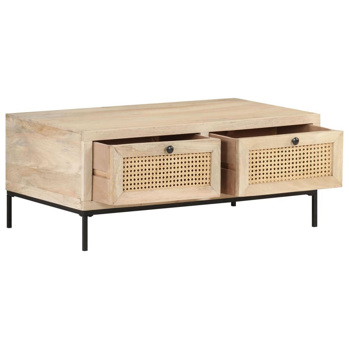 COUCHTISCH 90x50x37 cm Mango Massivholz und Rohrgeflecht - Braun, Holzwerkstoff (90/50/37cm) - furnicato