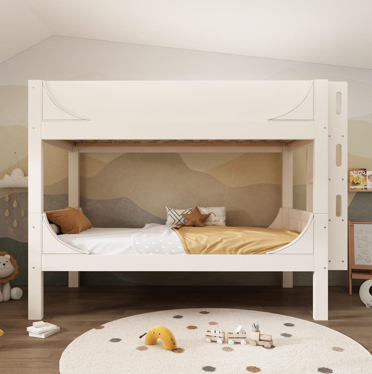 ETAGENBETT aus Holz 90x200 cm Weiß, trennbar mit flexibel montierbarer Leiter - Weiß, Holzwerkstoff (90/200cm) - IVMEU