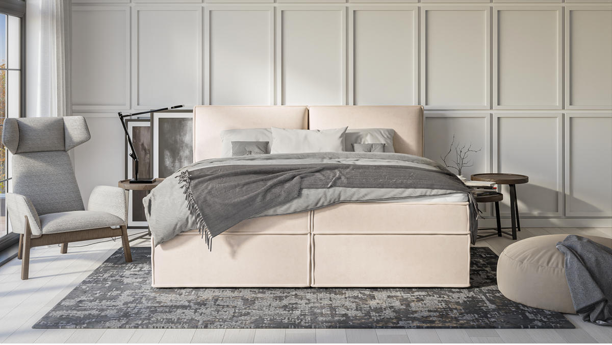 BOXBETT Eclipse 200/200 cm Beige Luxusmicrofaser - Beige/Schwarz, Holz/Kunststoff (200/200cm) - S-Style Möbel