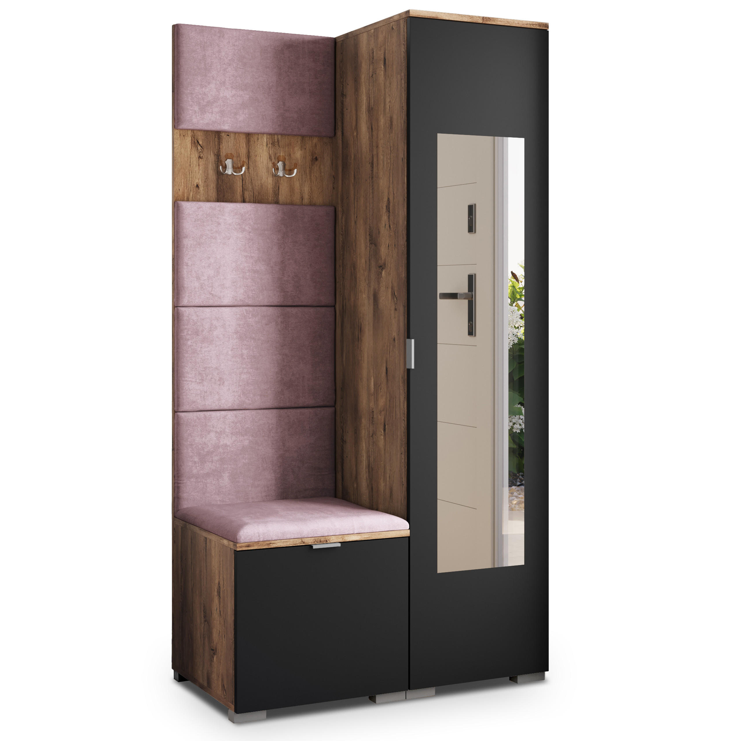 GARDEROBENSCHRANK VIRA 95/181/51 cm Modern Garderobe-Set Eiche Lefkas - Eichefarben/Lila, Holzwerkstoff (95/181/51cm) - MASSENO