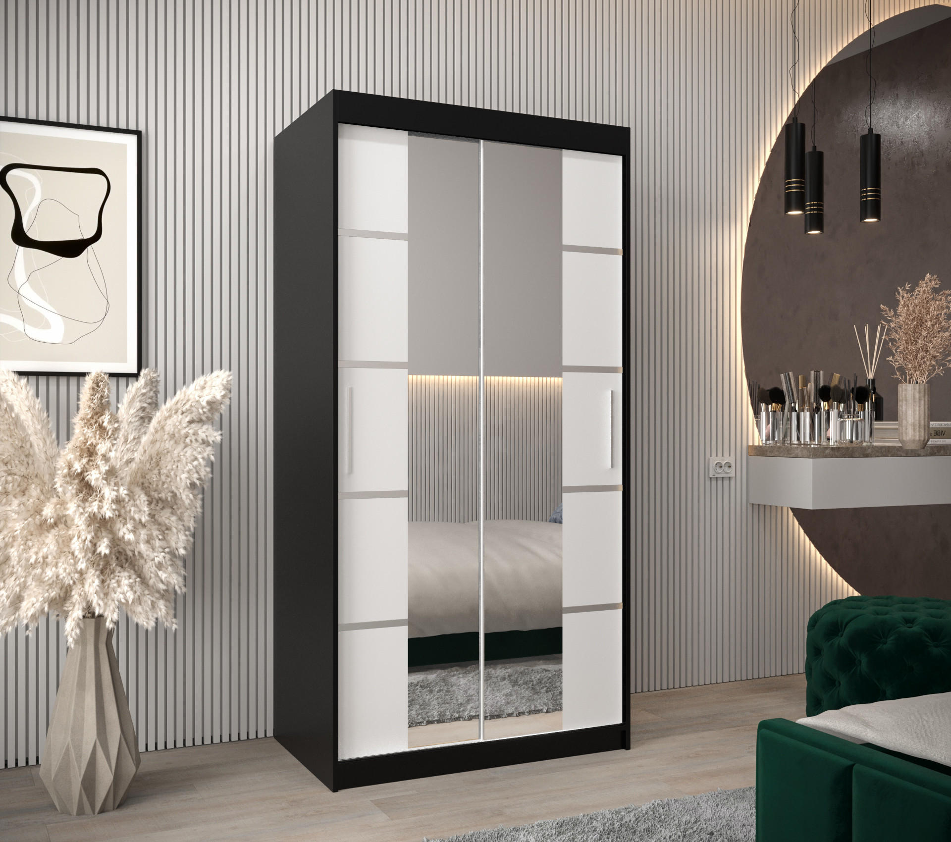 SCHWEBETÜRENSCHRANK 200/100/62 2-türig - Silberfarben/Schwarz, Holz/Kunststoff (100/200/62cm) - Abiks Möbel
