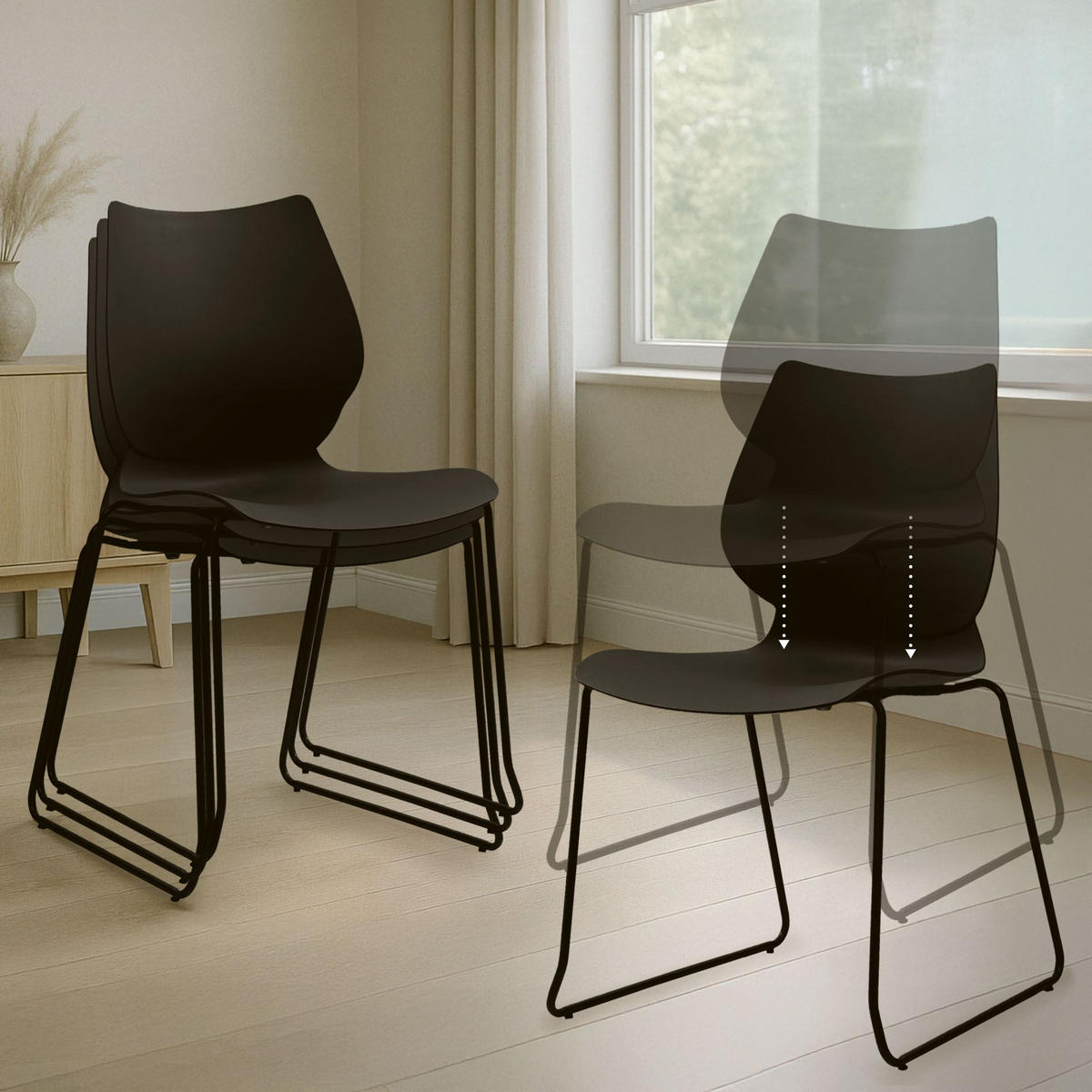 BESUCHERSTUHL Kunststoff Schwarz - Schwarz, Kunststoff/Metall (47/86/50cm) - CLP
