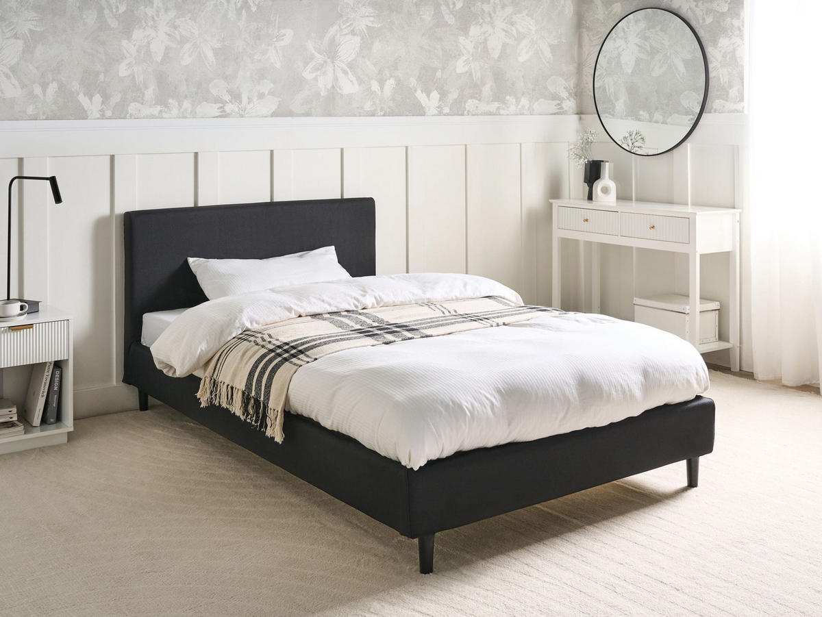 POSTEL s roštem 120/200 cm Látka Černá Fitou - černá, textil (120/200cm) - Beliani