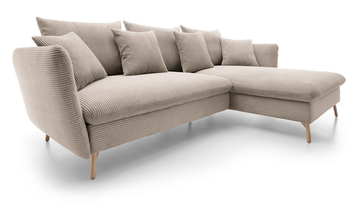 ECKSOFA Savona L-Form 260 cm, Cordstoff, Rechts, Beige - Beige, Holz (167/258cm) - Emporius