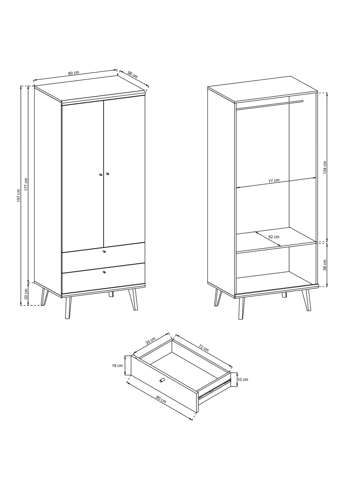KLEIDERSCHRANK – PSZ80 – 80 cm – Primo – Weiß / Sonoma Eiche - Weiß, Holzwerkstoff (80/197/56cm) - hi-markt