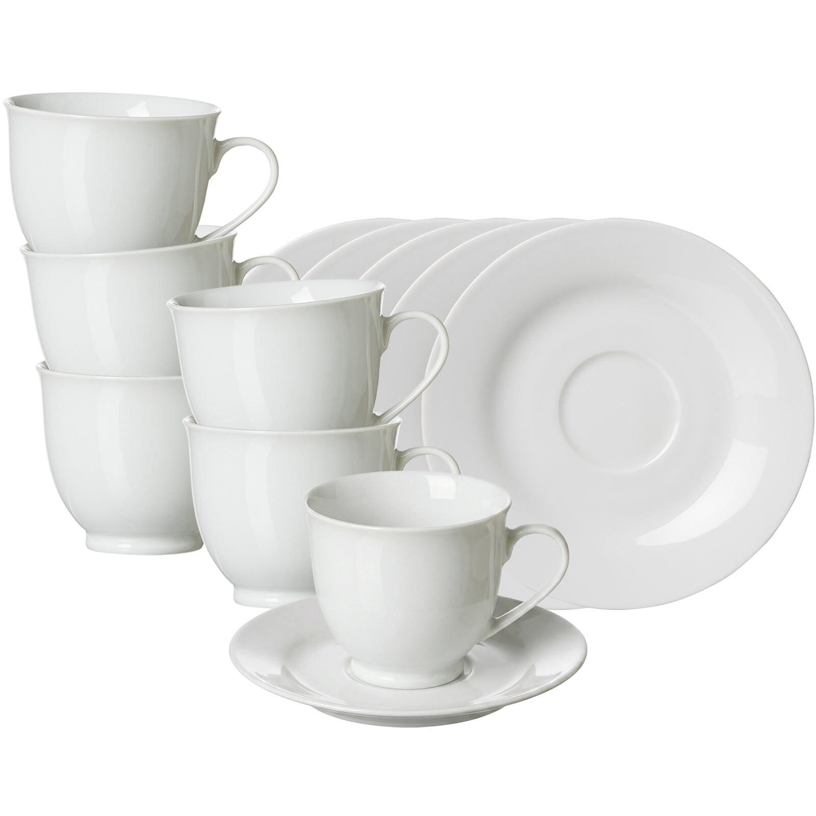 KAFFEETASSEN MIT UNTERTASSEN Bianco Rondo weiß 180 ml 6er Set - Weiß, Keramik (15/9/15cm) - Ritzenhoff Breker