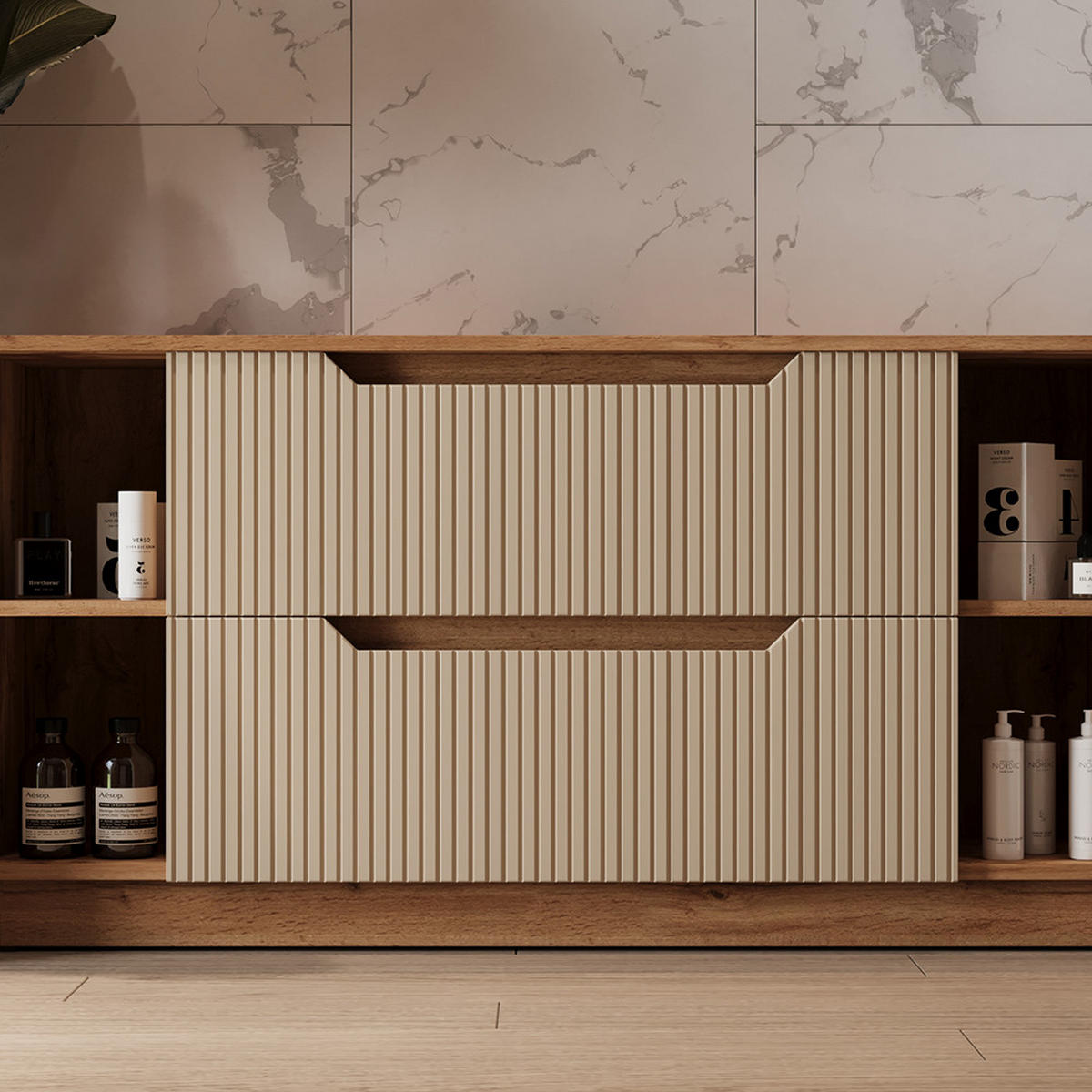 WASCHBECKENUNTERSCHRANK Lotta Eiche/Kaschmir gestreift 119.2 x 62.5 cm mit 2 Schubladen - Kaschmir, Holzwerkstoff (119.2/62.5/32cm) - Vicco