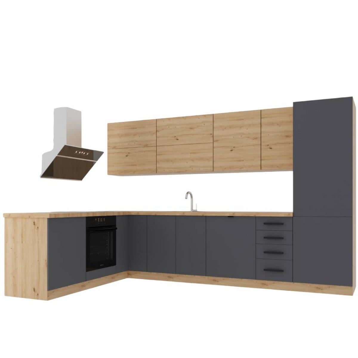 WINKELKÜCHE 330 x 210 cm Langen K53-M330 in Grau/Artisan Eiche - Eiche Artisan/Grau, Holz (330/212/210cm)