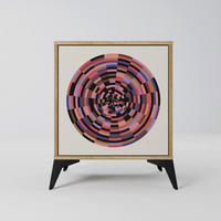 SIDEBOARD BROWN CIRCLES, Eichefarben, 57,5x42x70,5 cm, Schwarze Metall-Sternfüße - Eichefarben/Multicolor, Holzwerkstoff/Metall (57.5/70.5/42cm) - SpaceRebels