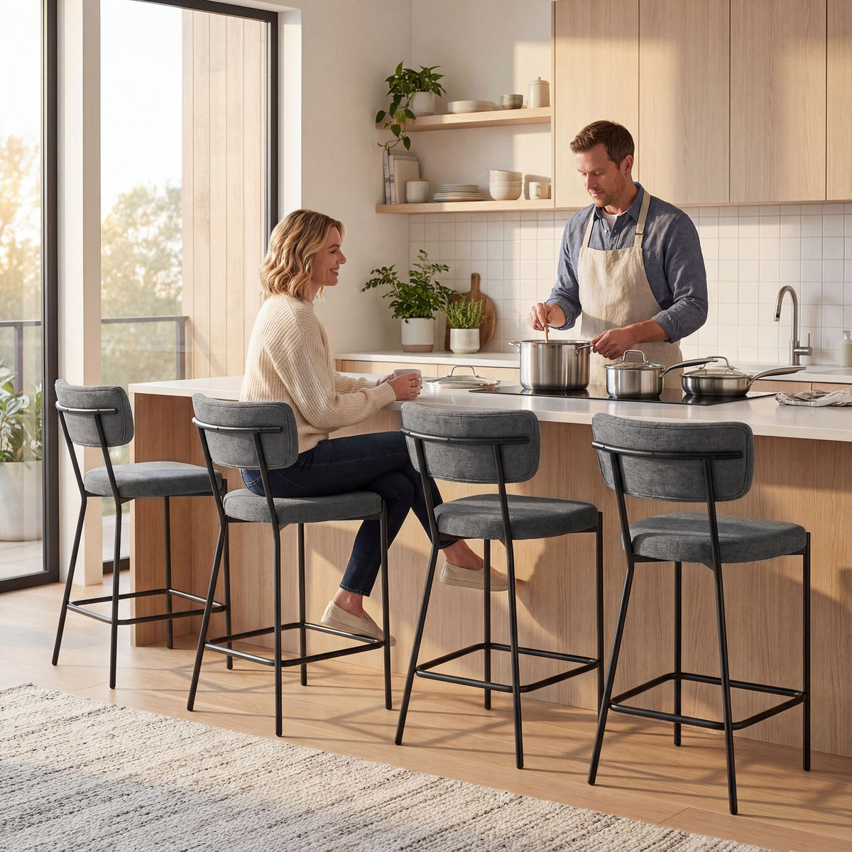 BARHOCKER 2er-Set DE-08043 mit geschwungener Rückenlehne Grau - Grau, Metall (49/93/53cm) - ComfortXL