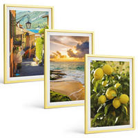 BILDER SET 3er Set - 40x60 cm Goldrahmen - Straßen, Meer, Strand, Zitrusbäume - Goldfarben, Kunststoff (40/60cm) - TULUP