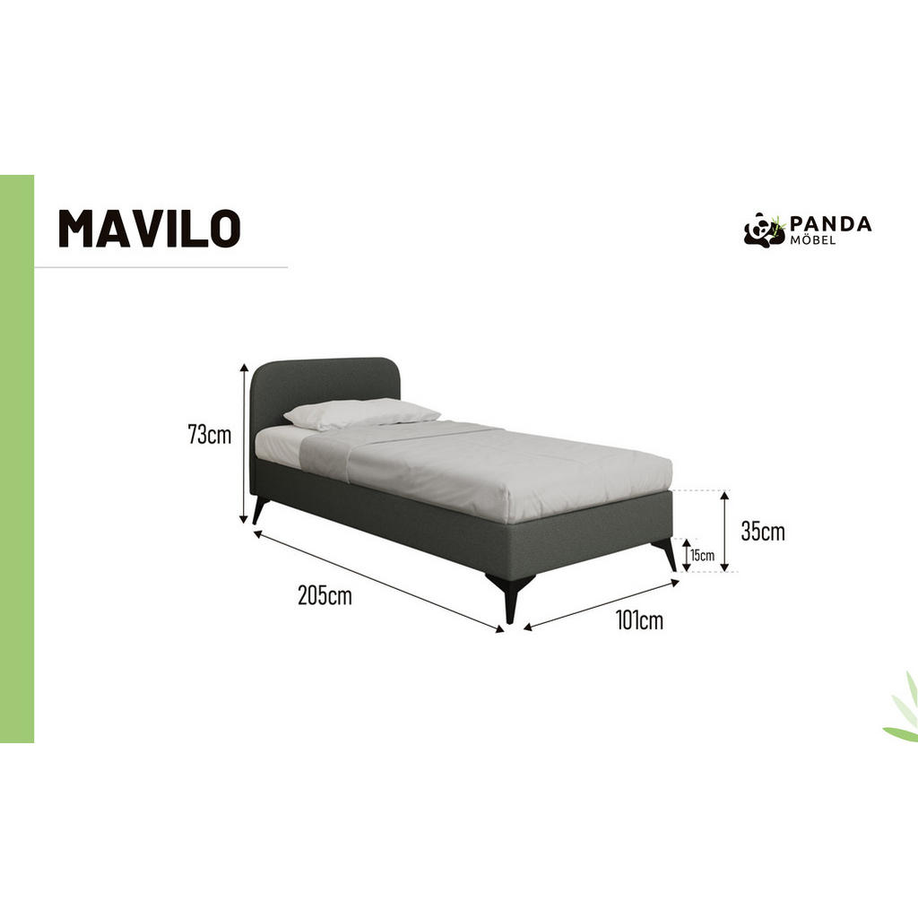Thumbnail - Panda Möbel Polsterbett, Dunkelgrau, Holz, Mode, 100x200 cm, Oeko-Tex® Standard 100, Schlafzimmer, Betten, Polsterbetten