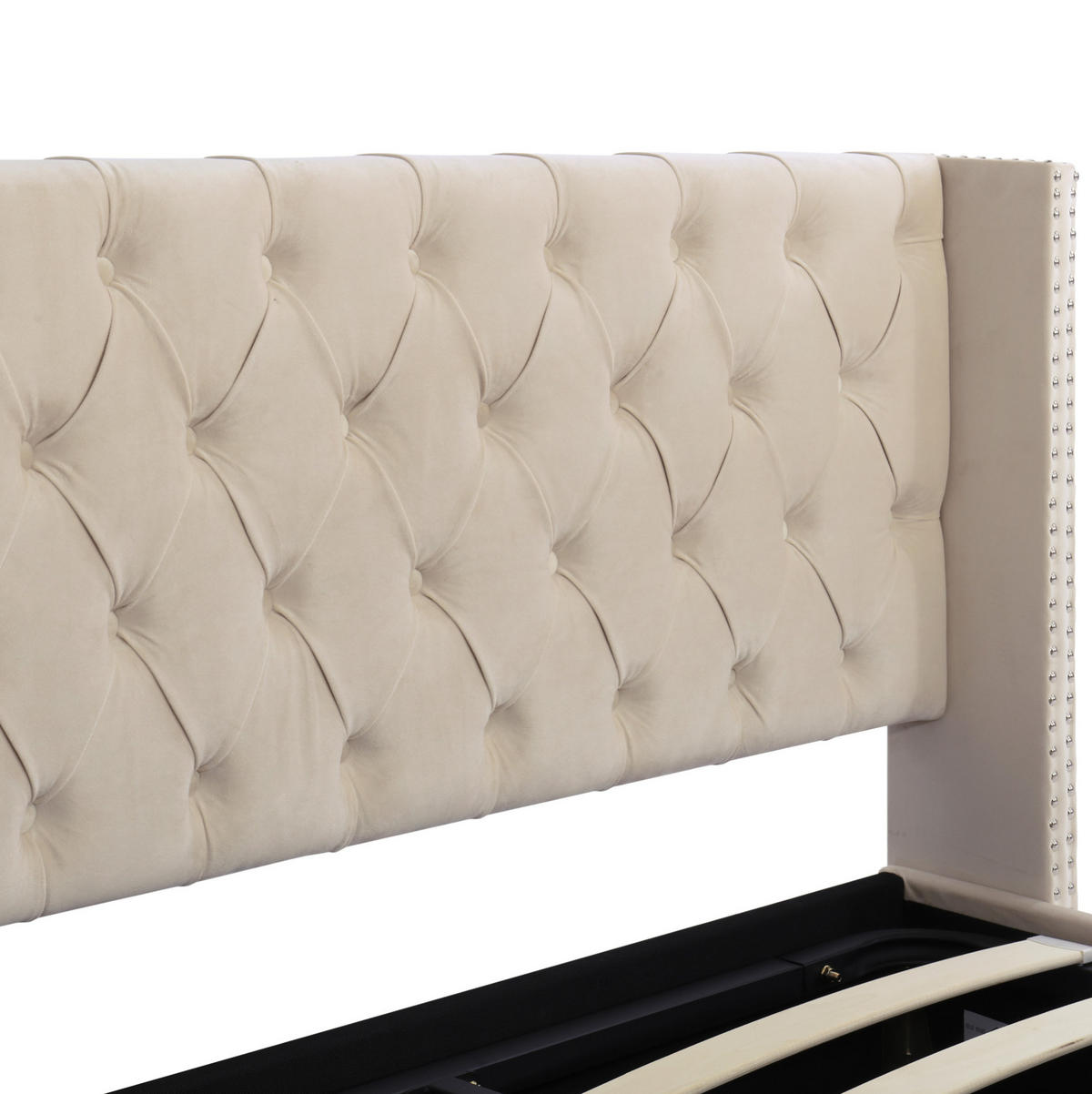POLSTERBETT mit Bettkasten 140x200 cm Samt Beige - Beige, Metall (140/200cm) - Meubliv