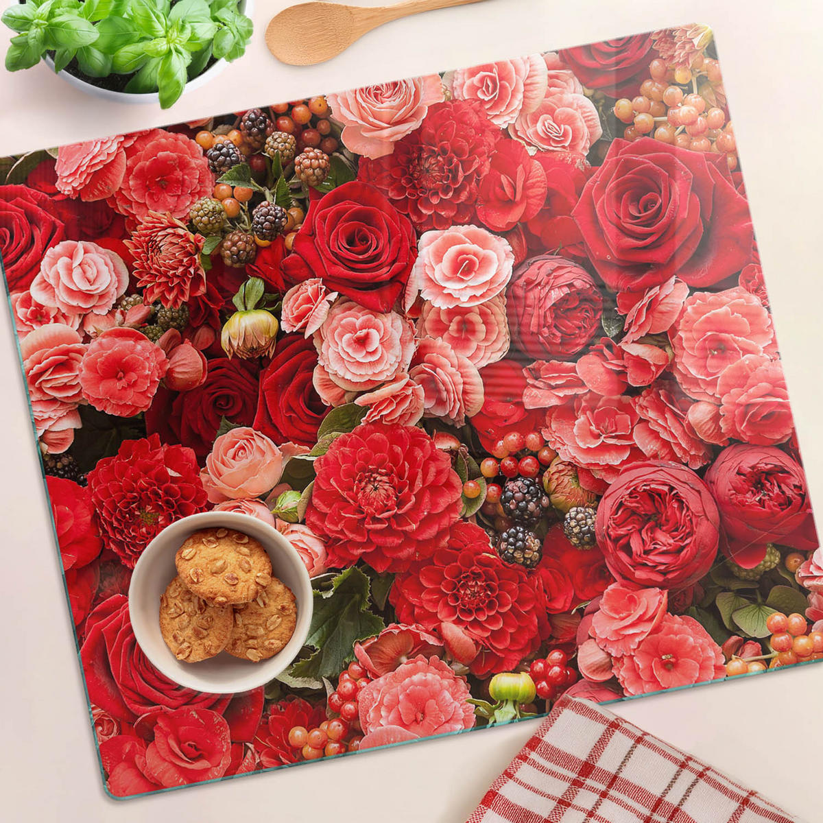 GLASPLATTE 60x52 cm Rote Blumen - Rot, Glas (60/0.4/52cm) - TULUP
