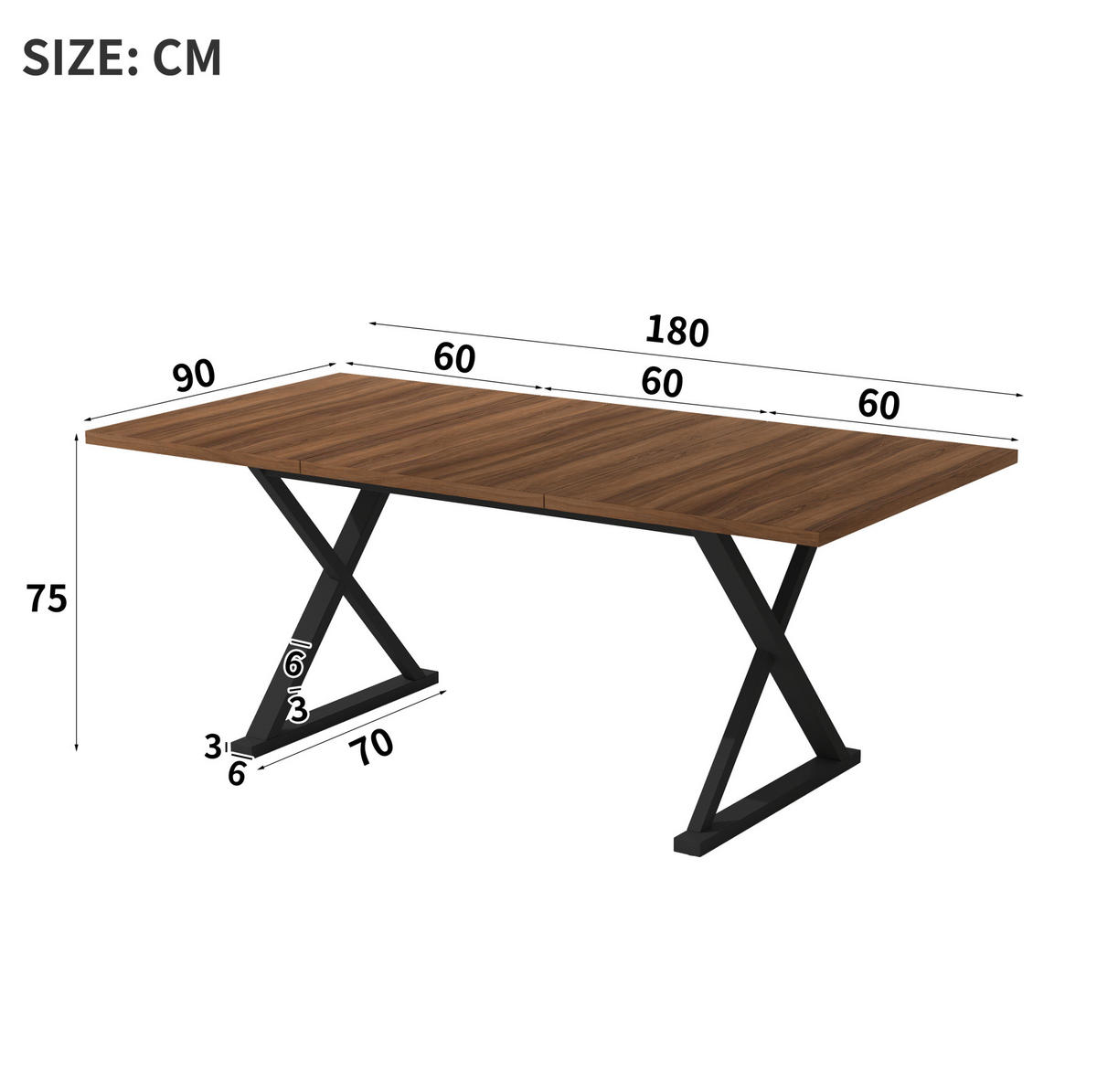 ESSTISCH 180/75/90 cm Walnussfarben aus MDF mit Metallbeinen - Walnussfarben, Holzwerkstoff (180/90/75cm) - OKMYHOME