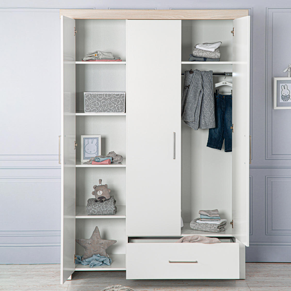 KLEIDERSCHRANK Lucy - Weiß, Holzwerkstoff/Metall (138.5/199/52.5cm) - Roba