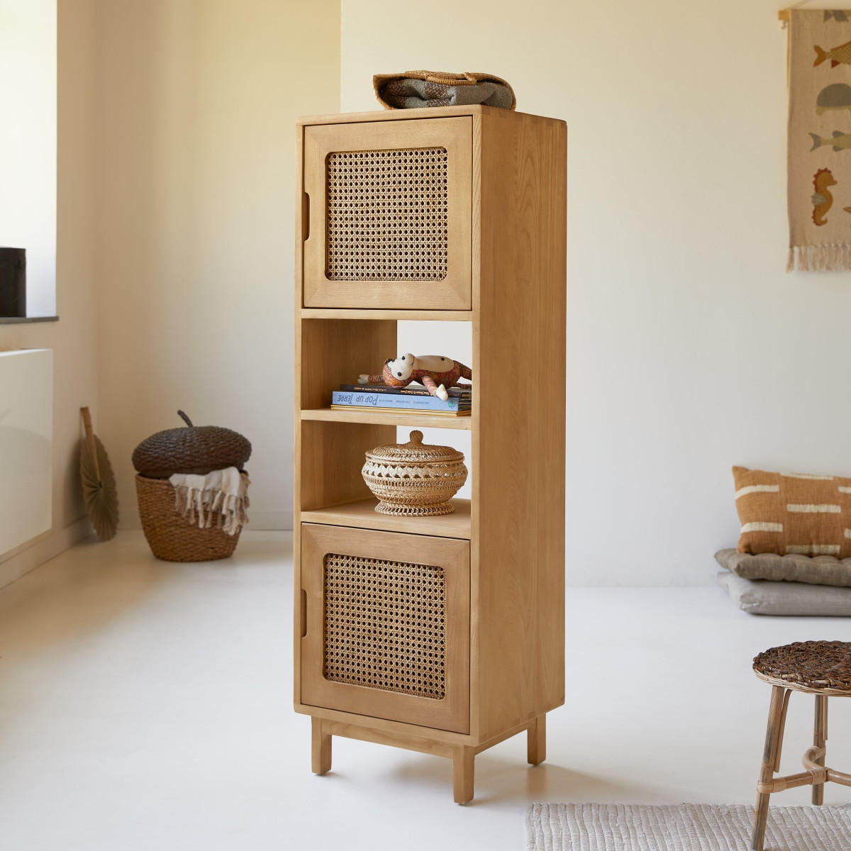 KINDER-SCHRANK Luis Natur aus Ulme - Naturfarben, Holz (45/135/35cm) - Tikamoon
