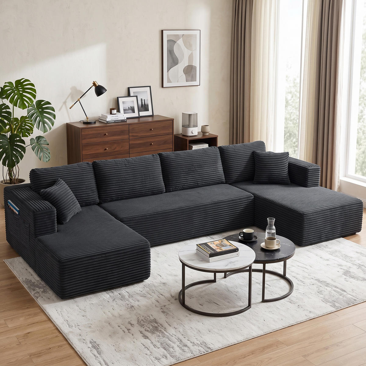 ECKSOFA Dunkelgrau 369.0/152.0/78.0 cm - Dunkelgrau, Textil (152/369cm)
