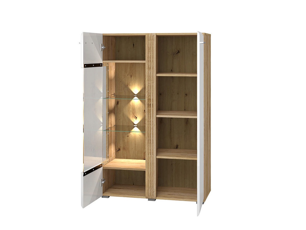 VITRINE – 92 cm – Adagio – Weiß / Eichefarben – Anschlag rechts – VT-GEN148 - Eichefarben/Weiß, Holzwerkstoff (92/143/42cm) - hi-markt